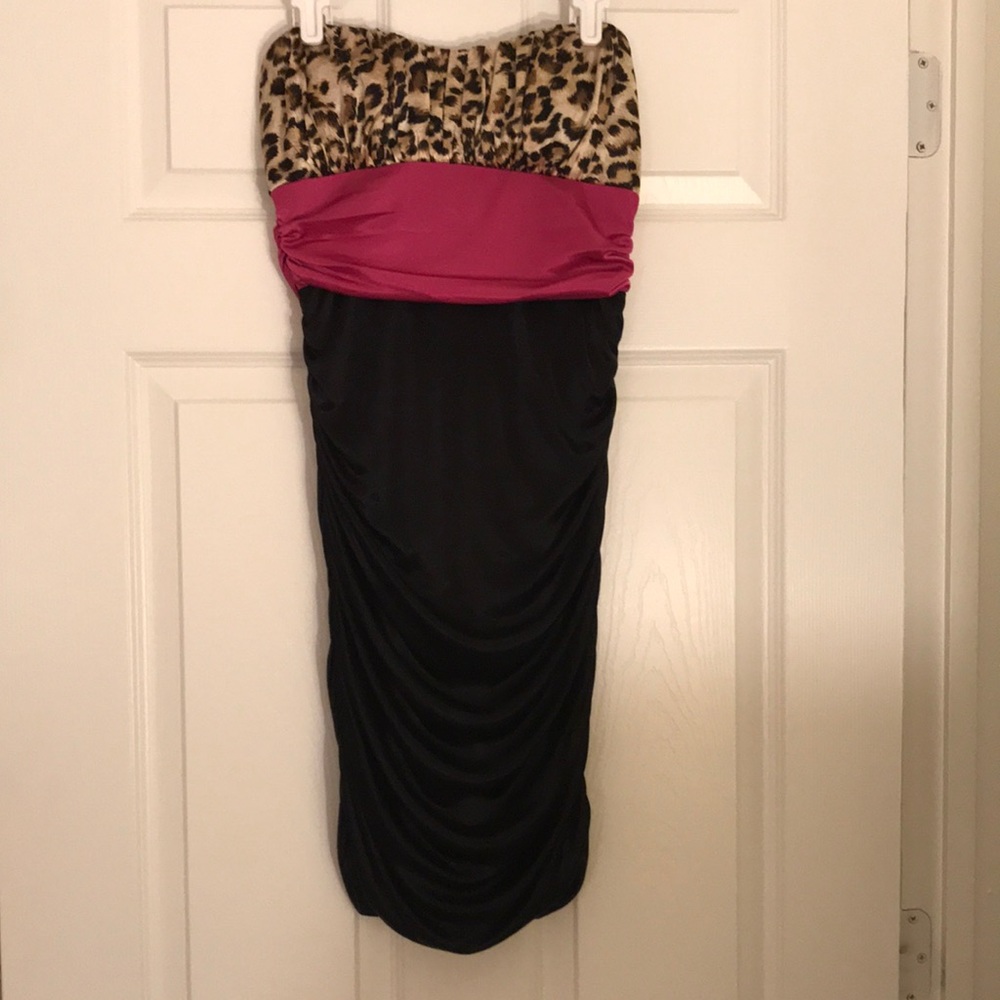 Speechless Black, Pink, and Cheetah Print Strapless Bodycon Dress, Size M